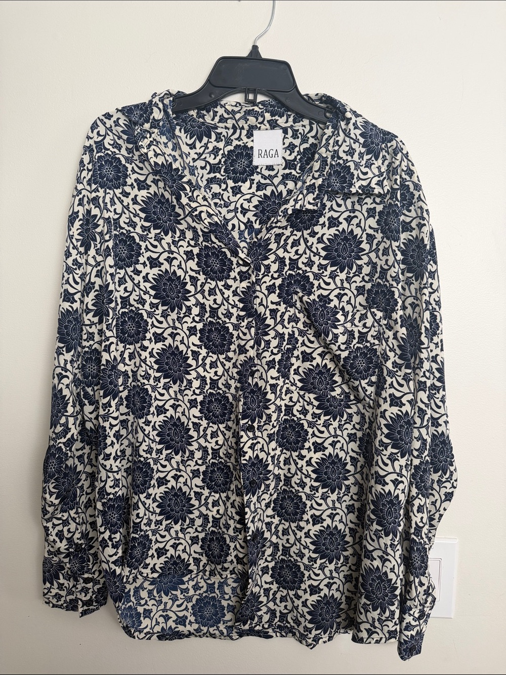 RAGA Cream and Navy Floral Button-Front Blouse